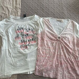 DKNY White and Pink Graphic Tees